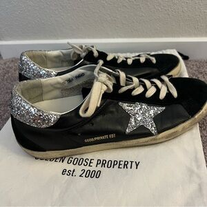 GOLDEN GOOSE Superstar Low Top Sneakers Glitter Star, Leather and Suede Size 39